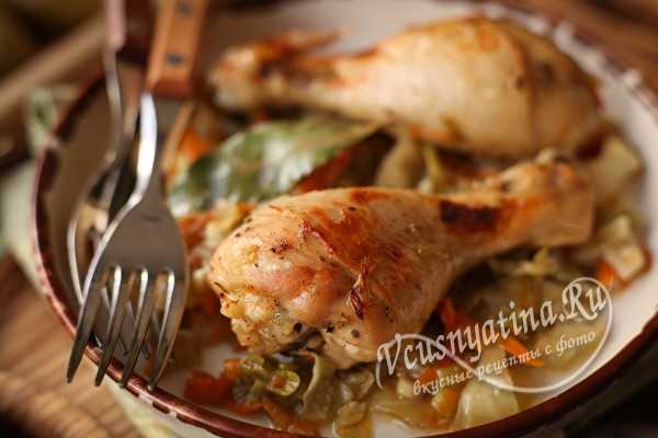  Куриные голени с капустой в рукаве — бюджетный вкусный рецепт 